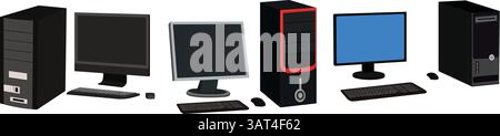 Set op Desktop isoliert auf weißem Hintergrund. Illustration des Vektors der Computersammlung Stock Vektor