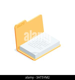 Isometrischer Vektor offener Ordner mit Papieren, in Farbe auf weißem Hintergrund, Papieren oder Arbeitsdokumentation Stock Vektor