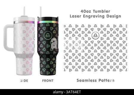 Libra Sternzeichen mit Lasergravur für 40-ml-Becher. Nahtlos von Kante zu Kante. Volle Becherfolie. Vektorabbildung. Stock Vektor