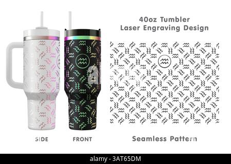 Aquarius Sternzeichen Lasergravur Design für 40-ml-Becher. Nahtlos von Kante zu Kante. Volle Becherfolie. Vektorabbildung. Stock Vektor