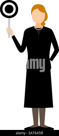 Einfache Illustration einer älteren Frau in Trauer, die einen Maru-batu-Stock hält, Vektor-Illustration Stock Vektor