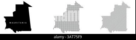 Mauretanien detaillierte Silhouettenkarte, gepunktete Muster und schräge parallele Linien. Strukturierte mauretanische Karte. Vektordarstellung isoliert Stock Vektor