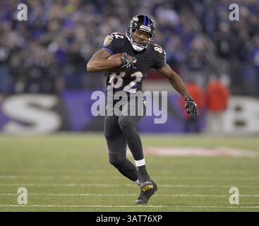 28. November 2013 - Baltimore, MD, USA - Baltimore Ravens Wide Receiver Torrey Smith sucht nach einem Empfang gegen die Pittsburgh Steelers während eines Spiels, das die Ravens 22-20 in Baltimore am Donnerstag, 28. November 2013 gewonnen haben. (Kreditbild: © Doug Kapustin/MCT/ZUMAPRESS.com) Stockfoto