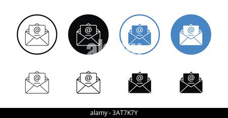 E-Mail-Symbol Set-Vektor. E-Mail, Post, Brief, Umschlag, Newsletter-Sammlung isoliert auf weiß. Linienumrandung dünnes, flaches Design, angepasste E-Mail-Symbolgruppe Stock Vektor