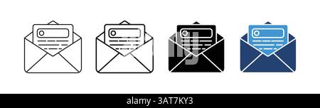 Umschlagsymbole mit Post- und Briefdesign – Umriss, durchgehend, isoliert mit weißem Hintergrund Stock Vektor
