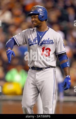 24. September 2013 – San Francisco, CA, Vereinigte Staaten von Amerika – 24. September 2013 San Francisco, CA..Los Angeles Dodgers Infield Hanley Ramirez während eines Baseballspiels in der Major League gegen die San Francisco Giants im AT & T Park in San Francisco, Kalifornien. Die Dodgers gewannen 2:1...Daniel Gluskoter/CSM (Kreditbild: © Daniel Gluskoter/Cal Sport Media/ZUMAPRESS.com) Stockfoto