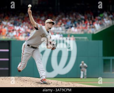 27. Mai 2013 – Washington, DC, USA – Baltimore Orioles Starting Pitcher Jason Hammel (39) arbeitet gegen die Washington Nationals im dritten Inning im Nationals Park in Washington, D.C., Montag, 27. Mai 2013. (Kreditbild: © Chuck Myers/MCT/ZUMAPRESS.com) Stockfoto