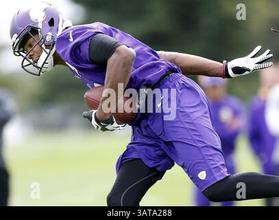 27. Juli 2013 - Mankato, MS, USA - Minnesota Vikings Wide Receiver Jerome Simpson während des Trainings am Samstag, 27. Juli 2013, an der Minnesota State University, Mankato, in Mankato, Minnesota. (Kreditbild: © Carlos Gonzalez/MCT/ZUMAPRESS.com) Stockfoto