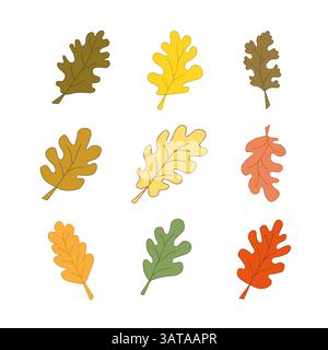 Bunte Herbstblätter aus Eiche. Handgezeichnet. Vektor Stock Vektor