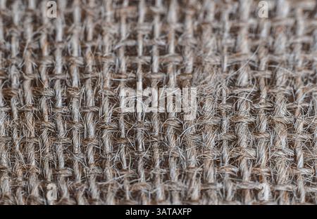 Makroaufnahme der Sackleinen-Textur Stockfoto