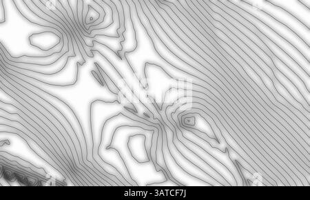 Abstrakte lineare Schwarzweiß-Kunst im Konturstil, die topografischen oder mathematischen Darstellungen ähnelt und organische Texturen und Muster illustriert Stockfoto