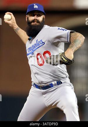 24. September 2013 – San Francisco, CA, Vereinigte Staaten von Amerika – 24. September 2013 San Francisco, CA..Los Angeles Dodgers Pitcher Brian Wilson während eines Baseballspiels in der Major League gegen die San Francisco Giants im AT & T Park in San Francisco, Kalifornien. Die Dodgers gewannen 2:1...Daniel Gluskoter/CSM (Kreditbild: © Daniel Gluskoter/Cal Sport Media/ZUMAPRESS.com) Stockfoto