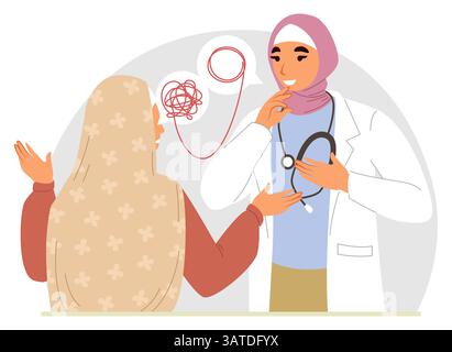 Ein medizinisches Fachpersonal setzt sich mit einem Patienten in Verbindung, um Bedenken zu besprechen. Die Einstellung betont Vertrauen und Kommunikation und unterstreicht die Wichtigkeit von Stock Vektor