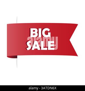 Großes Preisband. Rabattbanner-Tag. Rote, gekrümmte Beschriftung. Form der Vektorförderung. Stock Vektor