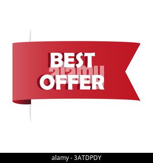 Menüband „Bestes Angebot“. Form der Rabattnachricht. Vektor für Verkaufsbanner. Red Promotion-Tag. Stock Vektor