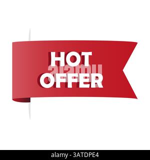 Rotes Farbband. Heißer Angebotstext. Vektortag für Werbezwecke. Auffällige Grafik. Stock Vektor