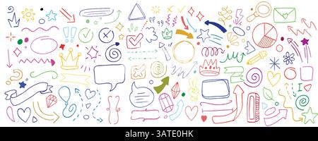 Bunte Doodle Elements and Icons Kollektion. Stock Vektor
