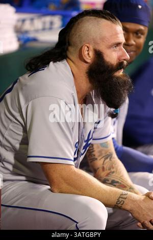 24. September 2013 – San Francisco, CA, Vereinigte Staaten von Amerika – 24. September 2013 San Francisco, CA..Los Angeles Dodgers Pitcher Brian Wilson während eines Baseballspiels in der Major League gegen die San Francisco Giants im AT & T Park in San Francisco, Kalifornien. Die Dodgers gewannen 2:1...Daniel Gluskoter/CSM (Kreditbild: © Daniel Gluskoter/Cal Sport Media/ZUMAPRESS.com) Stockfoto