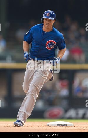 19. September 2013: Milwaukee, Wisconsin, Vereinigte Staaten von Amerika – 19. September 2013: Chicago Cubs verließen Feldspieler Brian Bogusevic #47 Homers in das Zentrum des Baseballspiels zwischen den Milwaukee Brewers und den Chicago Cubs im Miller Park in Milwaukee, WI. Cubs führen die Brewers 5-1 im 9. Inning an. John Fisher/CSM(Bild: © John Fisher/Cal Sport Media/ZUMAPRESS.com) Stockfoto