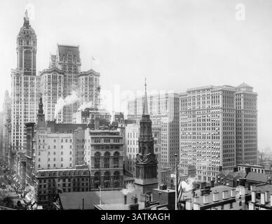 Januar 2016 – Stadtbild mit Singer, City Investing und Hudson Terminal Buildings, New York City, USA, um 1908 (Kreditbild: © Glasshouse Via ZUMA Wire) Stockfoto