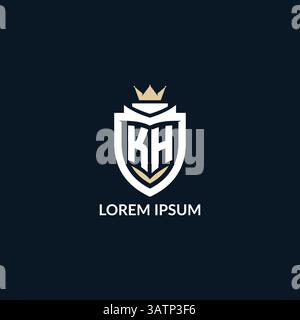 Initialbuchstabe KH-Schild und Kronenlogo, Vektorgrafik im Esport Team-Logo-Design Stock Vektor