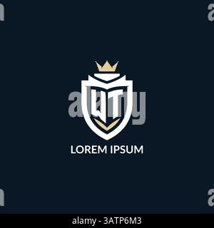 Initial Letter WT WT-Schild und Kronenlogo, Vektorgrafik im Esport Team-Logo-Design Stock Vektor