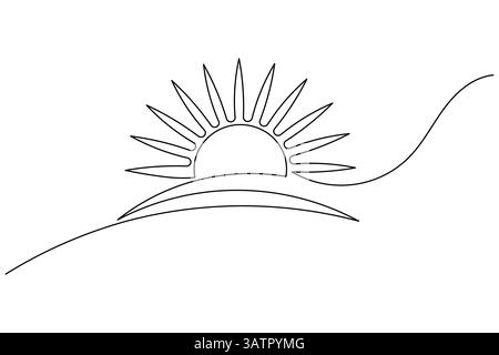 Durchgehende einzeilige Sonnenzeichnung und minimalistischer Stil isolieren das Symbol für den Konturvektor Stock Vektor