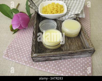 Hausgemachter Lippenbalsam mit Bienenwachs Stockfoto