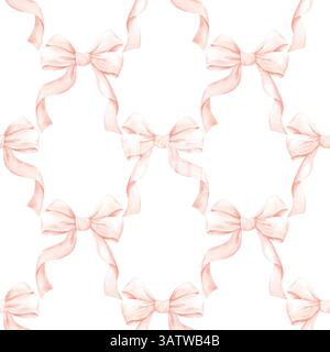 Hand gezeichnet Aquarell rosa Schleife nahtloses Muster isoliert auf weißem Hintergrund. Kann für Textilien, Stoff-Sammelalbum und andere bedruckte Produkte verwendet werden Stockfoto