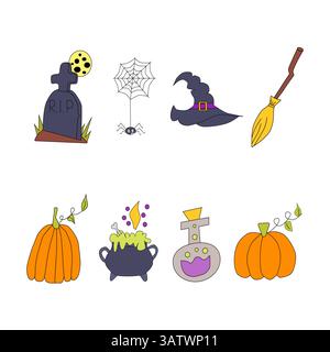 Buntes halloween-Set. Handgezeichnet. Vektor Stock Vektor