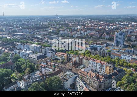 Spätsommerlicher Ausblick auf die mittelfränkische Großstadt Fürth rund um den Stadtpark die Kleeblattstadt Fürth an Rednitz und Pegnitz in der Metrop Stockfoto