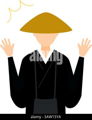 Einfache Illustration eines buddhistischen Mönchs überrascht, öffnet er seine Arme, Vektor-Illustration Stock Vektor