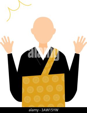 Einfache Illustration eines buddhistischen Mönchs überrascht, öffnet er seine Arme, Vektor-Illustration Stock Vektor