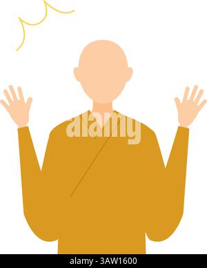 Einfache Illustration eines buddhistischen Mönchs überrascht, öffnet er seine Arme, Vektor-Illustration Stock Vektor