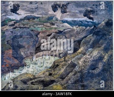 PAUL NASH, die Landschaft, Hill 90. 1918 Aquarell und Bleistift auf Papier. Stockfoto