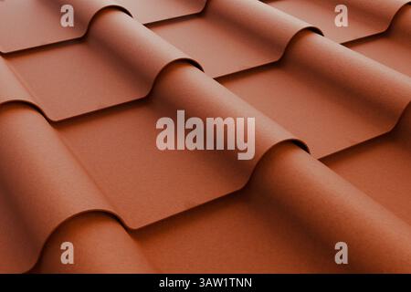 Nahaufnahme der roten Lehm-Dachziegel. 3D-Abbildung Stockfoto