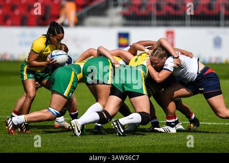 11. Juli 2015: Toronto, Kanada - die US-amerikanischen Frauen besiegten Brasilien 26-7 im Rugby 7 im BMO Field während der Pan am-Spiele in Toronto am 11. Juli 2015. (Kreditbild: © Eduardo Lima Via ZUMA Wire) Stockfoto