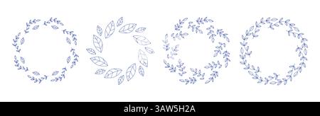 Mediterrane blaue Olivenzweige, kreisförmiges Rahmenset Stock Vektor