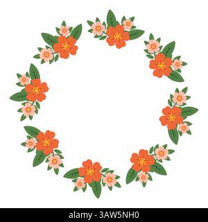 Kranz mit roter einfacher Blume und grünen Blättern Stock Vektor