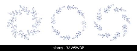 Mediterrane blaue Olivenzweige, kreisförmiges Rahmenset Stock Vektor