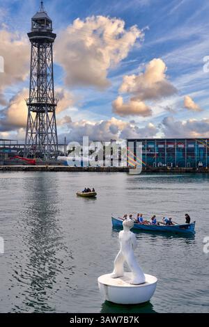 Miraestels, Robert Llimós, Rambla de Mar, Port Vell, Torre de Jaume I, Aeri del Port, Barcelona, Katalonien, Spanien, Europa Stockfoto