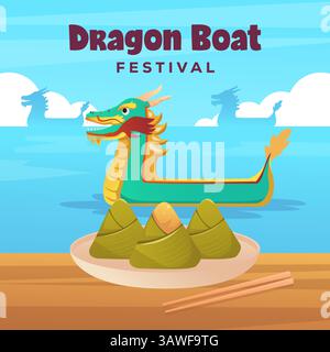 Illustration zur Feier des Drachenbootfestivals im Gradient-Stil Stock Vektor