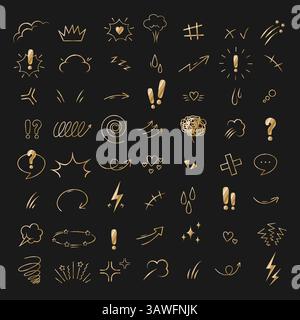 Anime Emotion Effect Set. Einfaches Manga-Clipart. Handgezeichnete Doodle-Ausdruckszeichen. Vektorabbildung Stock Vektor