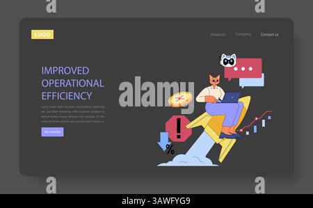 Die Rolle VON KI in der globalen Unternehmensführung steigert die betriebliche Effizienz durch innovative Lösungen. Unternehmen setzen KI-Technologien ein, um die Produktivität zu steigern, Prozesse zu optimieren und Kosten effektiv zu senken. Stock Vektor