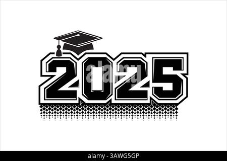 Graduierungsklasse von 2025 Typografie mit Kappe und Halbtoneffekt Stock Vektor
