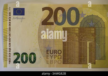 Symbolbild für Bargeld, 200-Euro-Schein, Makrobild, Nordrhein-Westfalen, Deutschland, Europa Stockfoto