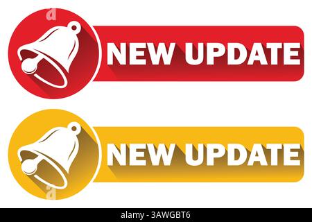 Neues Update-Benachrichtigungsetiketten mit Klingelsymbol Stock Vektor