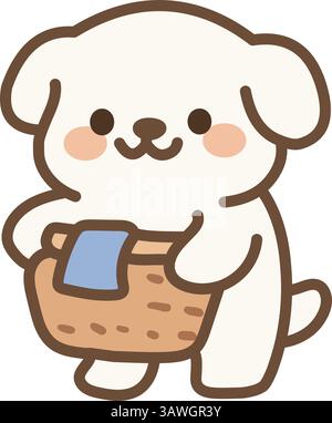 Niedliches weißes Hündchen mit einem Wäschekorb Stock Vektor