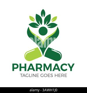 Moderne Pharmazie Logo Design Vektor – Kräutermörtel und Pissel Symbol für Medizin & Gesundheit Branding Stock Vektor
