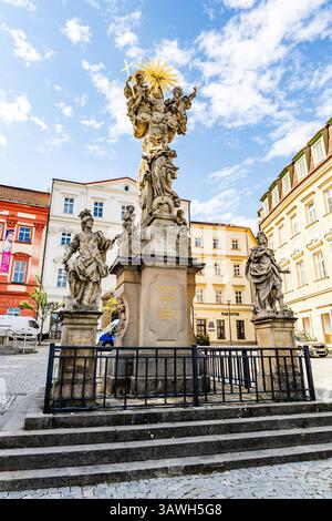 Barocke Dreifaltigkeitssäule (auf Tschechisch "Sloup Nejsvetejsi Trojice") in Horni namesti, Brünn, Mähren, Tschechische Republik (Tschechien) Stockfoto